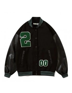 002 Black And Beige Varsity Jacket