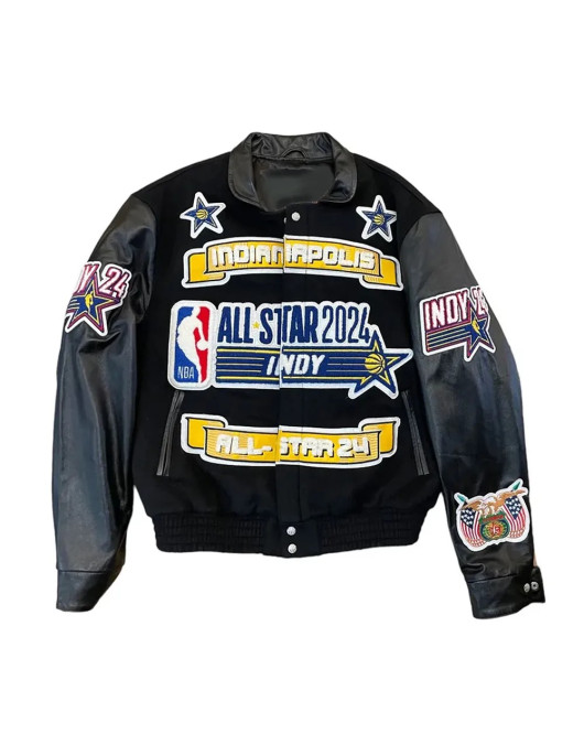 2024 All-Star Indianapolis Black Wool and Leather  Jacket