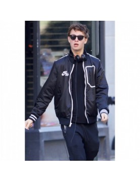 Ansel Elgort Baby Driver Black Bomber Letterman Jacket