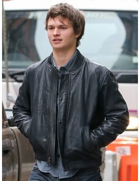 Ansel Elgort Black Bomber Jacket