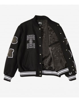 Asap Rocky Stussy CDG Black Wool Letterman Varsity Jacket