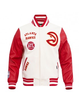 Atlanta Hawks Off White Wool Varsity Jacket