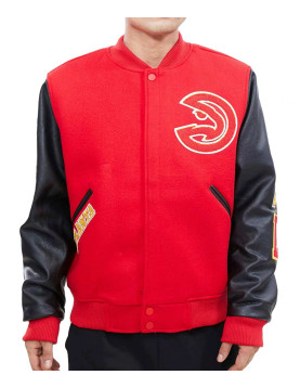 Atlanta Hawks Red and Black Varsity Jacket