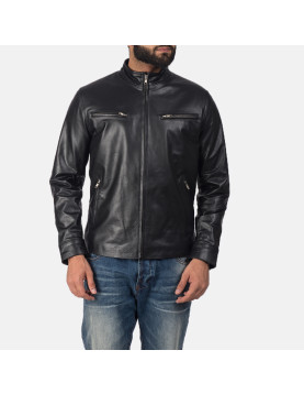 Austere Black Leather Biker Jacket