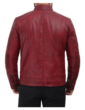 Austin Maroon Distressed Café Racer Leather Jacket Men's