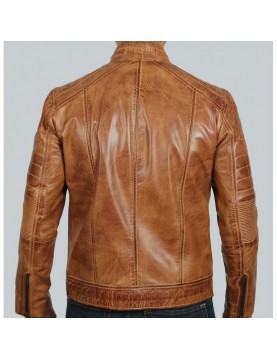 Austin Mens Cafe Racer Lambskin Tan Leather Jacket