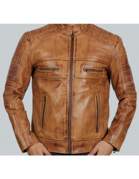 Austin Mens Cafe Racer Lambskin Tan Leather Jacket