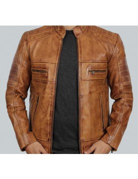 Austin Mens Cafe Racer Lambskin Tan Leather Jacket