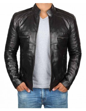 Austin PU Mens Black Cafe Racer Leather Jacket