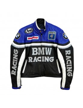 BMW Racing Black and Blue Leather Jacket