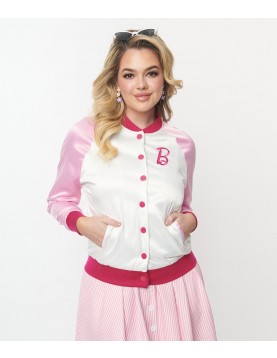 Barbie x Unique Vintage Pink Satin Bomber Jacket - Chic &amp; Exclusive