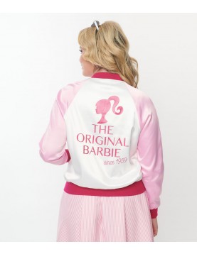 Barbie x Unique Vintage Pink Satin Bomber Jacket - Chic &amp; Exclusive