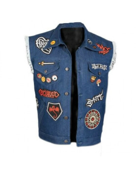 Barley Lightfoot Onward Vest Blue Patched Denim Latest Fashion Halloween Jacket