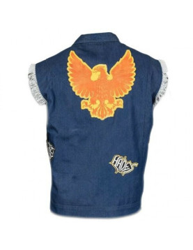 Barley Lightfoot Onward Vest Blue Patched Denim Latest Fashion Halloween Jacket