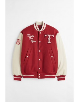 Baseball Embroidered Red Tigers Wool Varsity Jacket