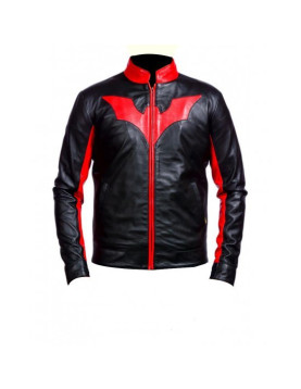 Batman Beyond Red Logo Black Leather Jacket