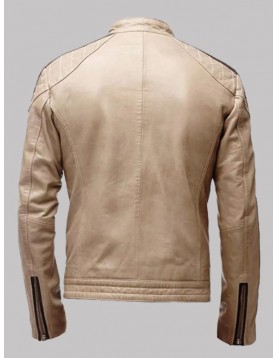 Beige Leather Moto Jacket