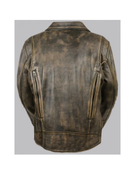 Beltless Brown Leather Motorcycle Jacket