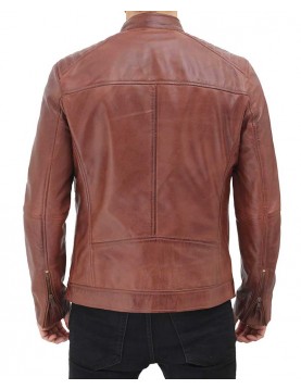 Benjamin Mens Brown Leather Cafe Racer Jacket