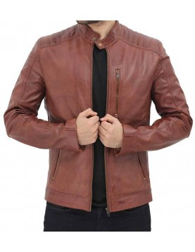 Benjamin Mens Brown Leather Cafe Racer Jacket