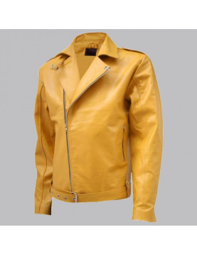 Biker Look Yellow Leather Jacket Men