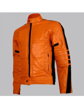 Biker Style Orange Leather Jacket Men