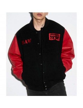 Black And Red Raw is War Varsity Jacket