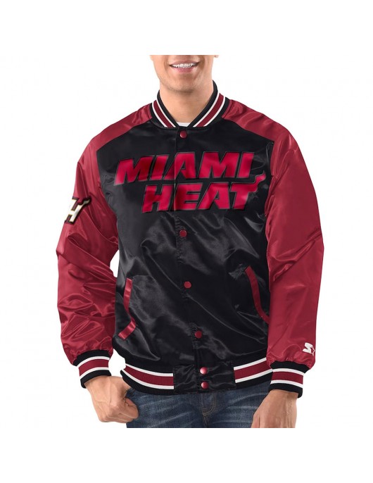 Black/Red Miami Heat Renegade Varsity Satin Jacket