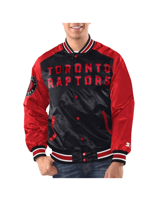 Black/Red Toronto Raptors Renegade Varsity Satin Jacket