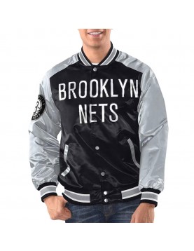 Black/Silver Brooklyn Nets Renegade Varsity Satin Jacket