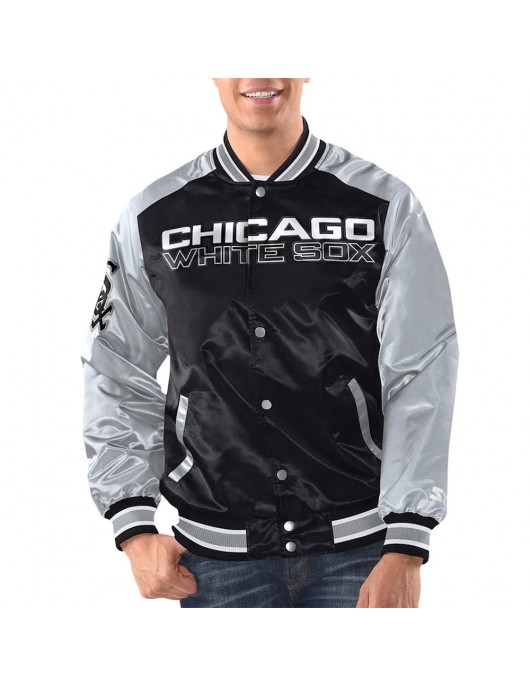 Black/Silver Chicago White Sox Renegade Varsity Satin Jacket