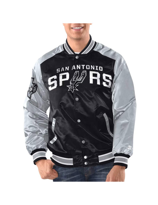 Black/Silver San Antonio Spurs Renegade Varsity Satin Jacket