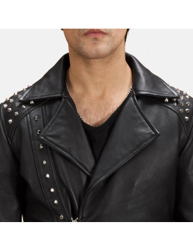 Black Studded Leather Biker Jacket