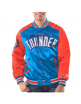 Blue/Orange Oklahoma City Thunder Renegade Varsity Satin Jacket