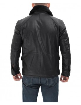 Boehmer Mens Black Shearling Leather Jacket