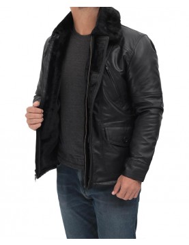 Boehmer Mens Black Shearling Leather Jacket