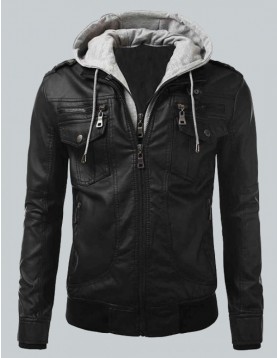 Bomber Mens Slim Fit Black Biker Jacket