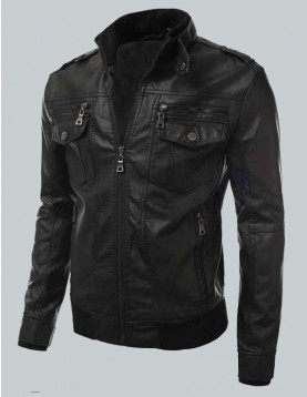 Bomber Mens Slim Fit Black Biker Jacket