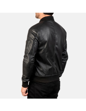 Bomia Black Leather Bomber Jacket