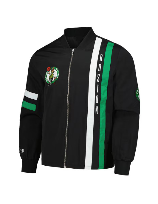 Boston Celtics Black Stitch Applique Bomber Jacket