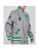 Boston Celtics Crest Emblem Heather Grey Varsity Wool Jacket