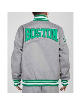 Boston Celtics Crest Emblem Heather Grey Varsity Wool Jacket