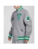 Boston Celtics Crest Emblem Heather Grey Varsity Wool Jacket