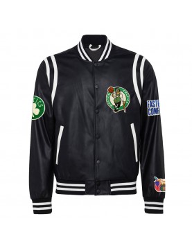 Boston Celtics Vegan Black Varsity Leather Jacket