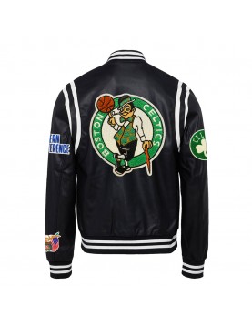 Boston Celtics Vegan Black Varsity Leather Jacket