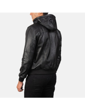 Bouncer Biz Black Leather Bomber Jacket