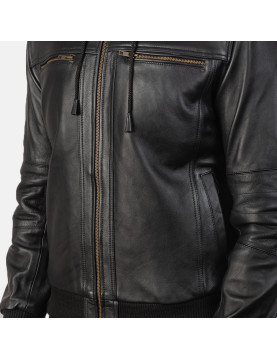 Bouncer Biz Black Leather Bomber Jacket