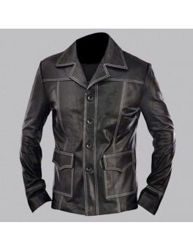 Brad Pitt Inspired Black Fight Club Leather Jacket