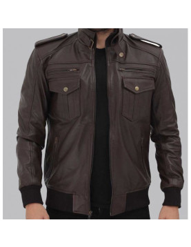 Brian Mens Bomber Dark Brown Leather Jacket