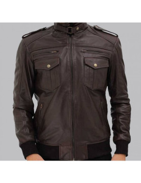 Brian Mens Bomber Dark Brown Leather Jacket